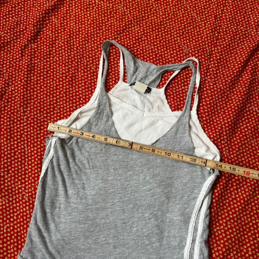 Vintage 2000s Coolwear USA Layered Racerback Tank Top Grey White Cotton Large - Picture 5 of 6